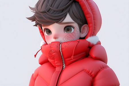 羽绒棉服雪中的男孩插画