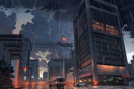 雨中的城市背景图片