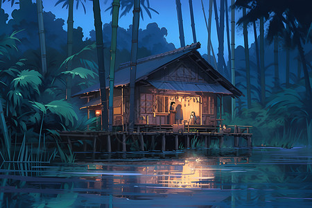 水边的木屋背景图片