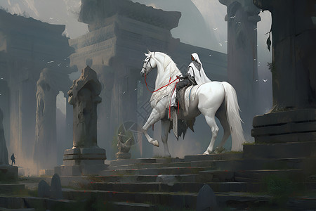 废墟上的白马背景图片