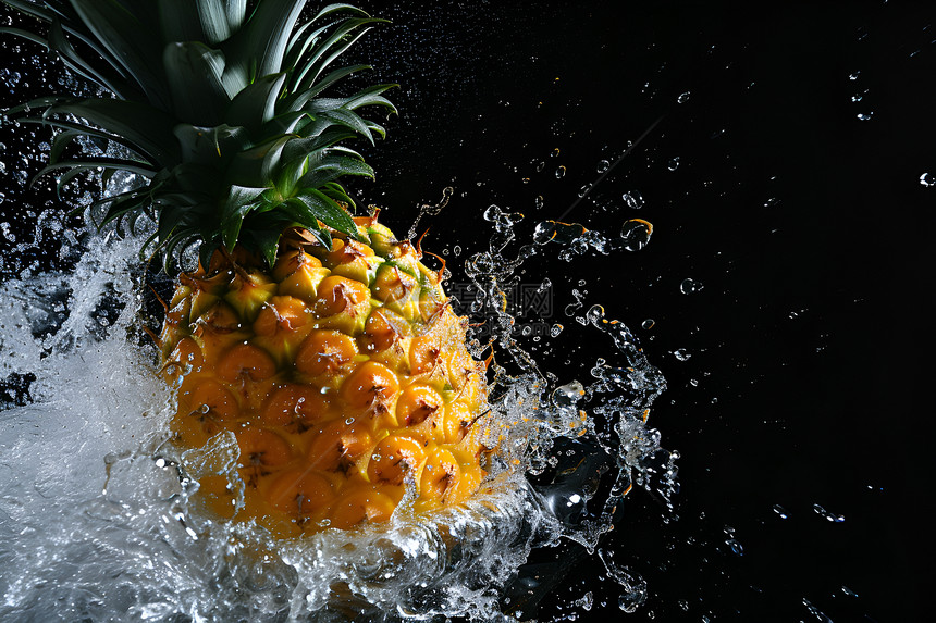 菠萝冲入水中图片