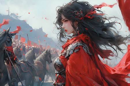 红衣女战士剑指苍穹背景图片