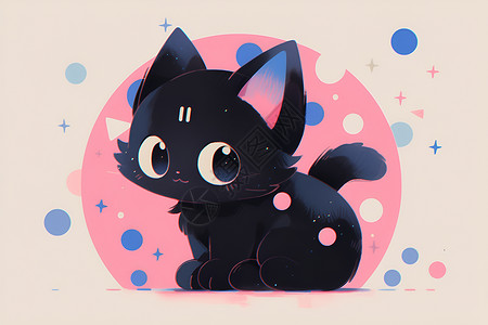 黑猫坐于粉蓝光影中背景图片