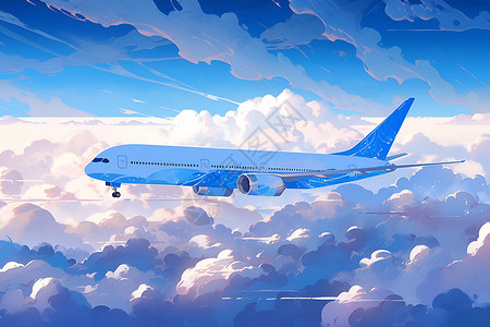 机翼下的云层天空一架飞机插画