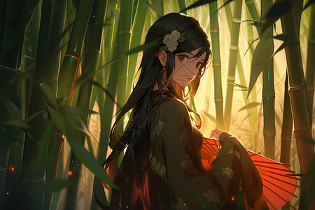 竹林中的女性背景图片