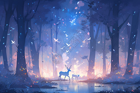 月光森林麋鹿背景图片