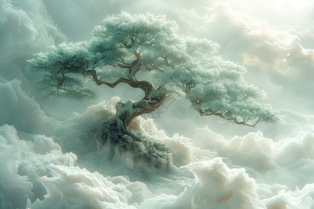 云中仙境大树背景图片