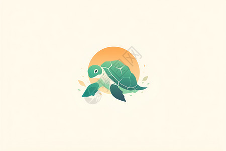 乌龟图标阳光下游泳的乌龟插画