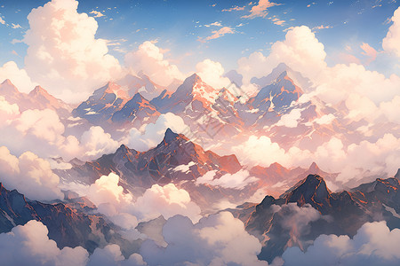 高海拔地区高处山脉缭绕云雾插画