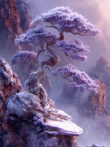 梦幻花草装饰梦幻紫色雕塑的树设计图片