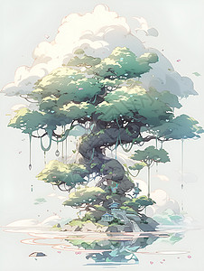 梦幻中的云海大树背景图片