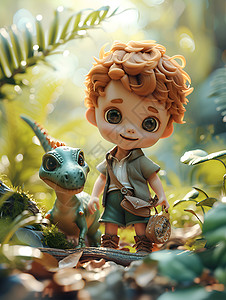 小男孩与小恐龙背景图片