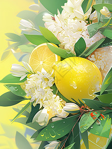 花朵中间的柠檬高清图片