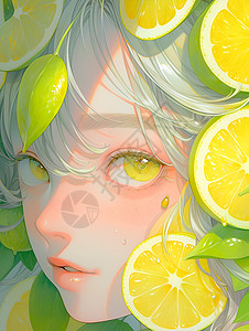 女孩儿头上的柠檬背景图片