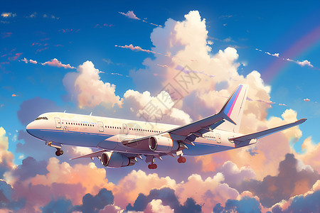 飞翔于蔚蓝天空的飞机背景图片