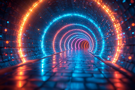 石膏顶隧道中的幻彩光影设计图片