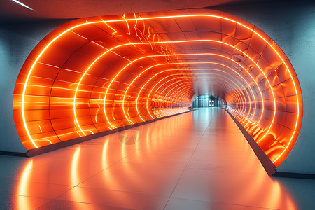 光亮的铜橙色圆形陈列商品走廊背景图片