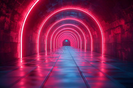 科技红光发着红光的走廊设计图片