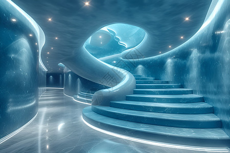 楼梯走廊蓝色的螺旋楼梯设计图片