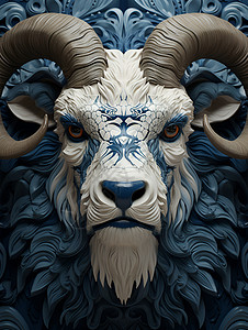 蓝白色的公羊头背景图片