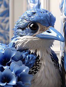 生动的蓝白相间的鸟背景图片