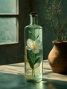 玻璃瓶装饰水中花的设计图片