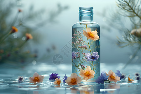 透明的花朵洗发水背景图片