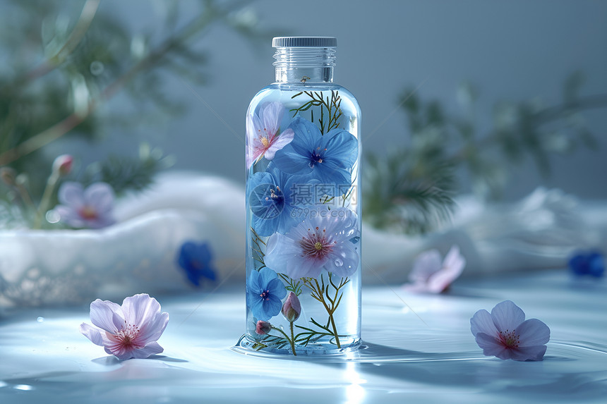 花瓶液体中的花朵图片