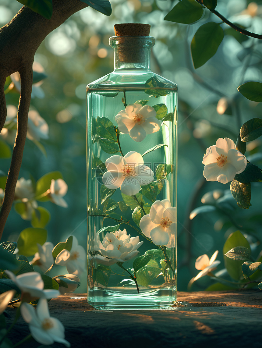 透明花瓶里的白色花朵图片