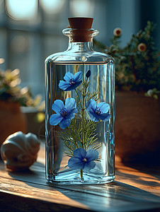 玻璃瓶荷花装饰玻璃瓶与花朵设计图片