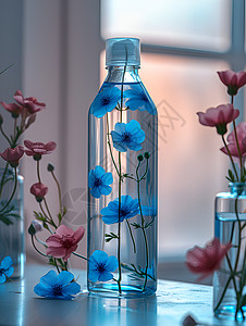 玻璃瓶上的小风铃花图案背景图片