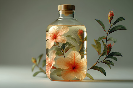 玻璃瓶荷花装饰花瓶上的花与植物设计图片