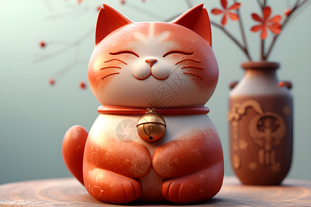 立体的陶瓷猫咪背景图片