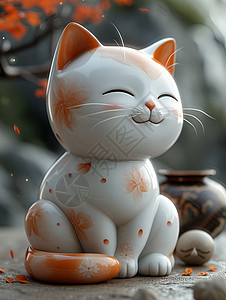 陶瓷猫可爱幸运猫插画