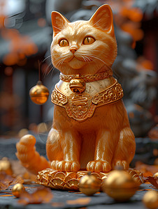 金色的招财猫背景图片