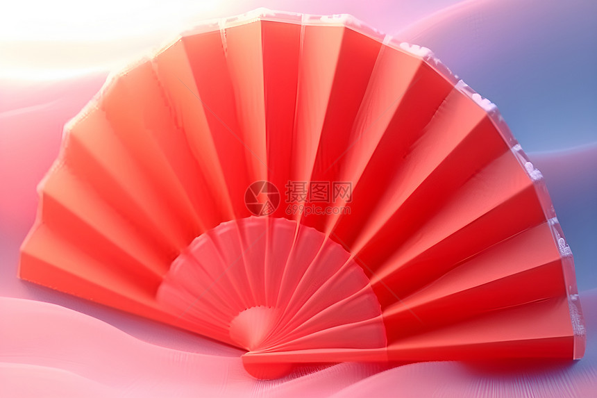 传统红色折扇图片