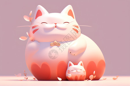 瓷器装饰可爱的猫咪插画