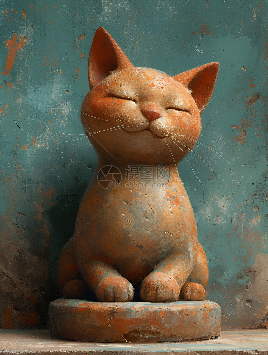 柔和光泽的猫咪雕塑图片
