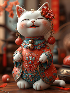陶瓷猫幸运猫陶瓷插画