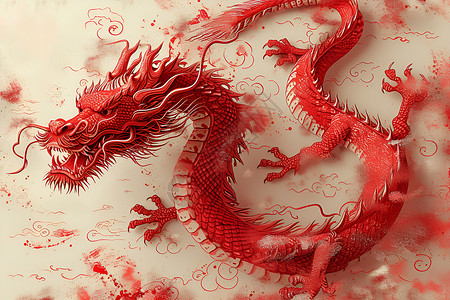 龙年红色喜庆背景元素神秘的龙元素插画