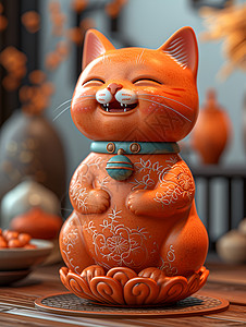哈咪猫幸运符可爱的猫咪雕塑背景