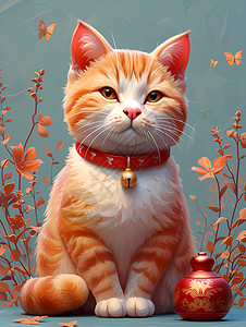 幸运四叶草装饰可爱的猫咪插画