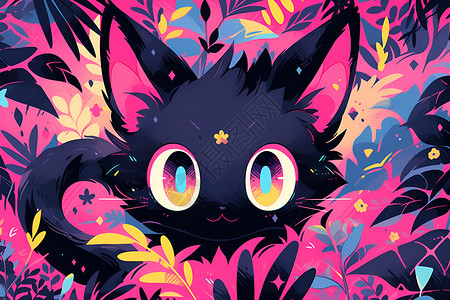 草丛里的黑猫背景图片