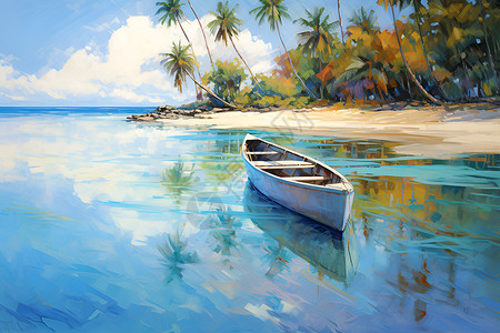 棕榈树叶小船背景图片