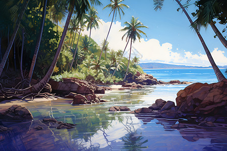 海岸的椰子树背景图片