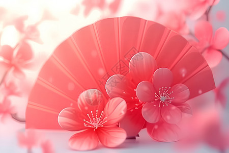 花纹红扇扇子形状高清图片