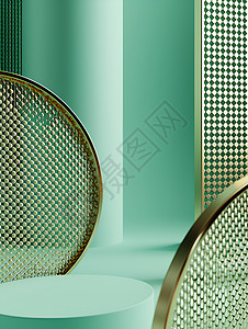 金绿光芒中的对称瓷盘背景图片