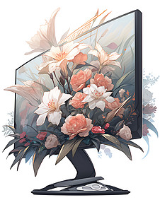 盛开的秋水仙与显示器高清图片