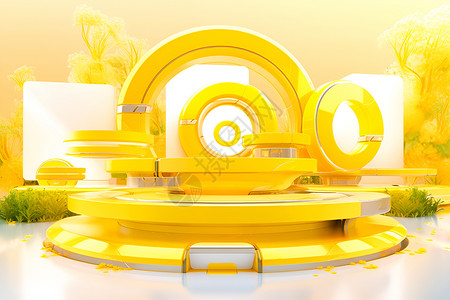 科技感平台黄色的圆形展台插画