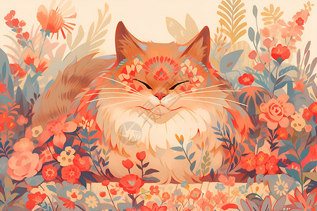 花丛里的猫背景图片